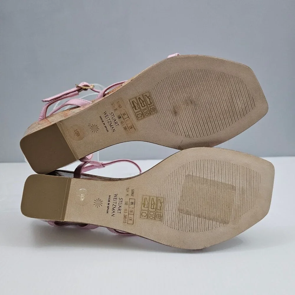 Stuart Weitzman Oasis 50 Cork Wedge Sandal Womens 10 Light Pink Strappy Designer
